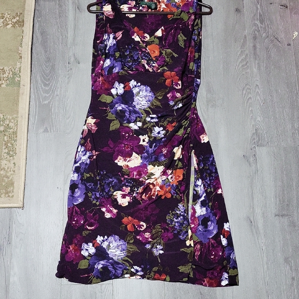 Floral Sleeveless Dress - Purple and Black